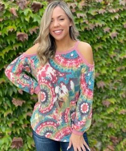 Boutique Simplified Prismatic Long Sleeve Cold Shoulder