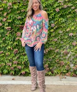Boutique Simplified Prismatic Long Sleeve Cold Shoulder