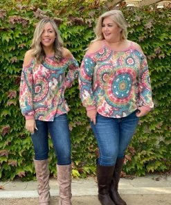 Boutique Simplified Prismatic Long Sleeve Cold Shoulder