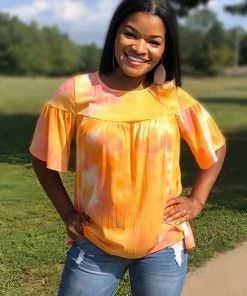 Boutique Simplified Ray Of Sunshine Ruffle Short Sleeve Top