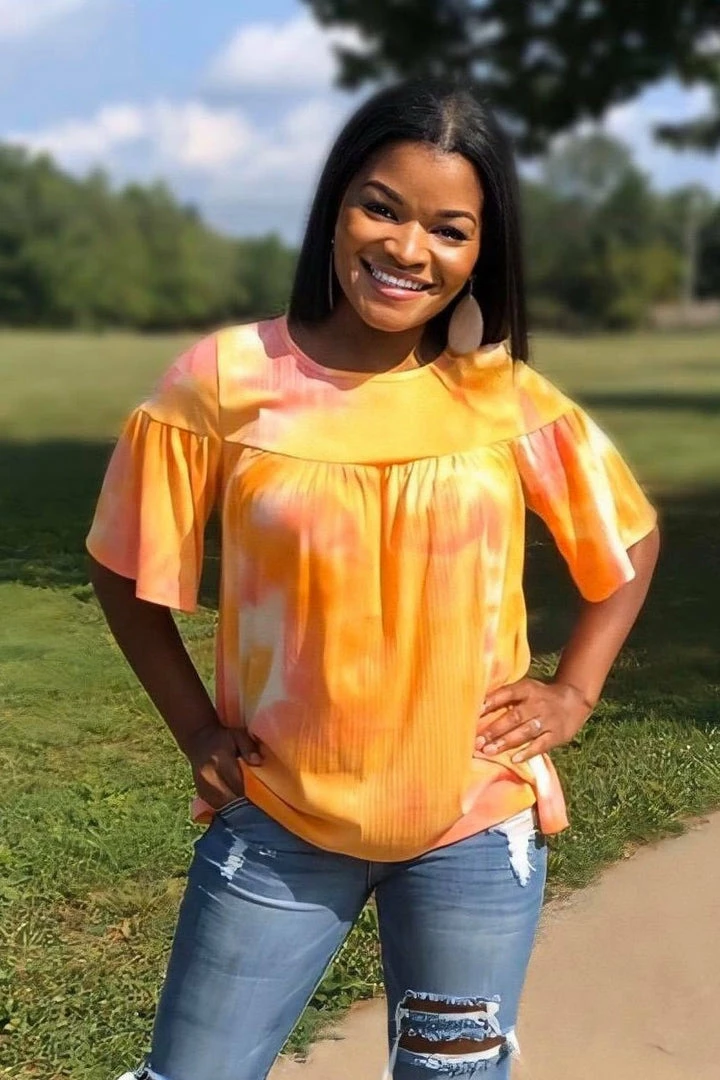 Boutique Simplified Ray Of Sunshine Ruffle Short Sleeve Top 1 Boutique Simplified Ray Of Sunshine Ruffle Short Sleeve Top