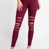 Boutique Simplified Laser Cut Leggings In Burgundy