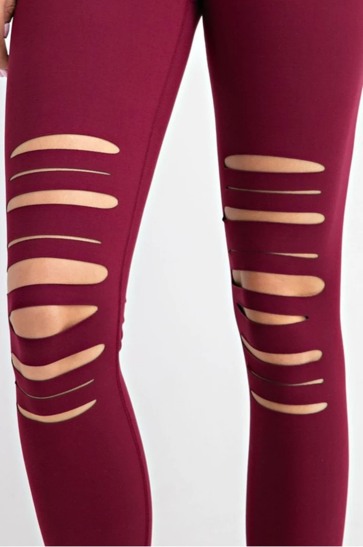 Boutique Simplified Laser Cut Leggings In Burgundy 3 Boutique Simplified Laser Cut Leggings In Burgundy