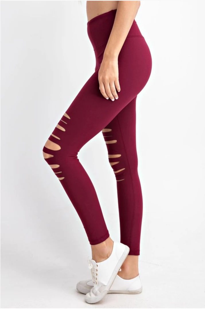 Boutique Simplified Laser Cut Leggings In Burgundy 2 Boutique Simplified Laser Cut Leggings In Burgundy