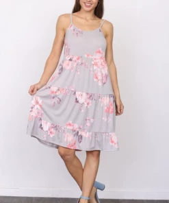 Boutique Simplified Dusty Floral Tiered Midi Dress
