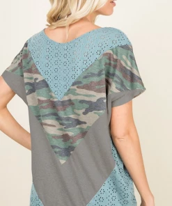 Boutique Simplified One Of A Kind Eyelet Color Block Tee