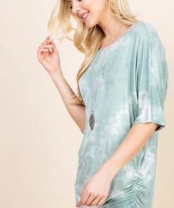 Boutique Simplified Sea Mist Tie Dye Ruched Top 9 Boutique Simplified Sea Mist Tie Dye Ruched Top