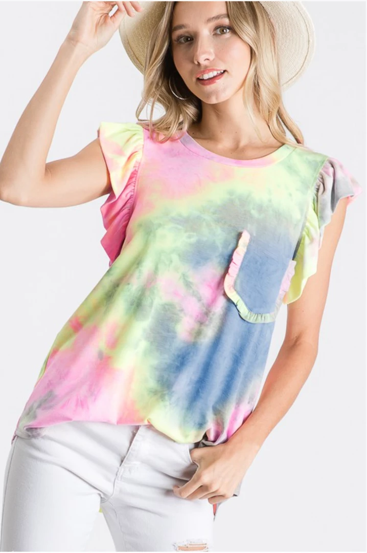 Boutique Simplified Flutter By Tie Dye Ruffled Top 4 Boutique Simplified Flutter By Tie Dye Ruffled Top