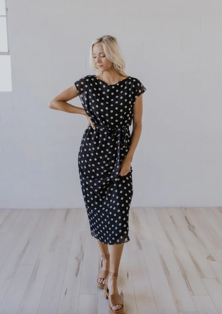 Roolee Michigan Avenue Black Floral Midi Dress 3 Roolee Michigan Avenue Black Floral Midi Dress