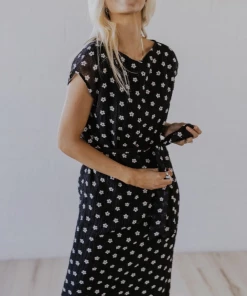Roolee Michigan Avenue Black Floral Midi Dress