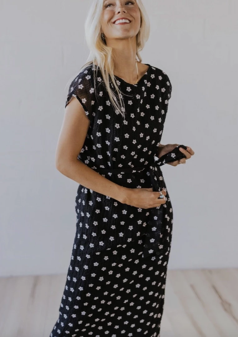 Roolee Michigan Avenue Black Floral Midi Dress 2 Roolee Michigan Avenue Black Floral Midi Dress