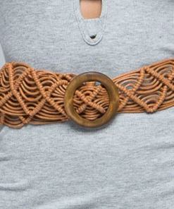 Leto Accessories Woven Beach Belt In Camel