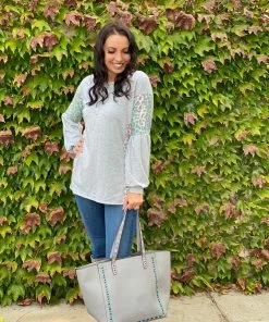 Boutique Simplified Silver Lining Long Sleeve Top