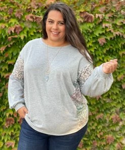Boutique Simplified Silver Lining Long Sleeve Top