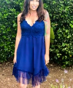 Boutique Simplified Tooling In Floral All In One Dress In Navy