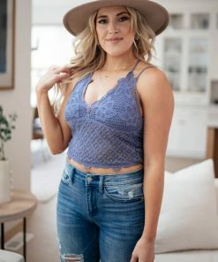 La Miel Wild And Free Crop Top In Dusty Blue Apparel