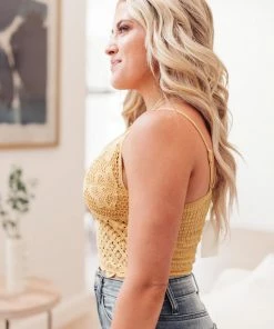 La Miel Wild And Free Crop Top In Mustard Apparel