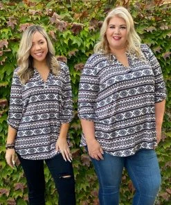 Boutique Simplified X Marks The Spot 3/4 Sleeve Top