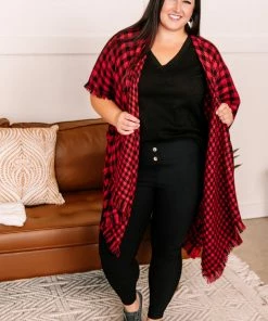 No Ship Drop Ship Double Down Black & Red Plaid Kimono