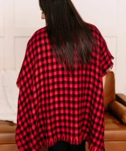 No Ship Drop Ship Double Down Black & Red Plaid Kimono