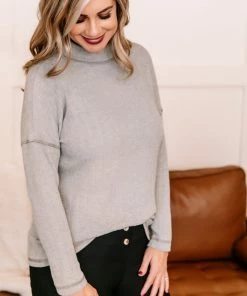 No Ship Drop Ship Apparel Face To Face Mock Neck Turtleneck In Granite