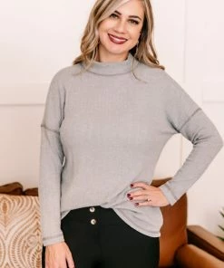 No Ship Drop Ship GHG- Shop Singles Face To Face Mock Neck Turtleneck In Granite (GHG-S)