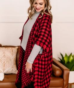 No Ship Drop Ship Double Down Black & Red Plaid Kimono