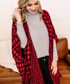 No Ship Drop Ship Double Down Black & Red Plaid Kimono