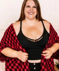 No Ship Drop Ship Double Down Black & Red Plaid Kimono