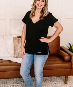 No Ship Drop Ship Apparel Holes In Your Story Top In Black