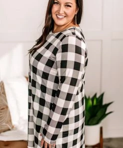 No Ship Drop Ship Across The Board Dress In Black + Ivory Checks Apparel