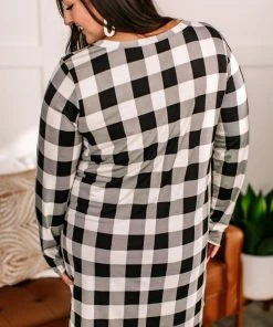 No Ship Drop Ship Across The Board Dress In Black + Ivory Checks Apparel