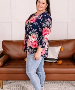 No Ship Drop Ship Apparel Becomes The Rose Navy Floral Gabby Top