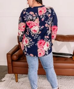 No Ship Drop Ship Apparel Becomes The Rose Navy Floral Gabby Top
