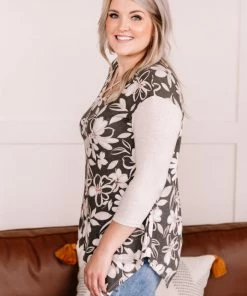 No Ship Drop Ship Whoopsy Daisy Charcoal Floral Top Apparel