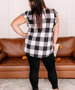 No Ship Drop Ship Apparel Let Me Check Black And White Plaid Ruffle Top