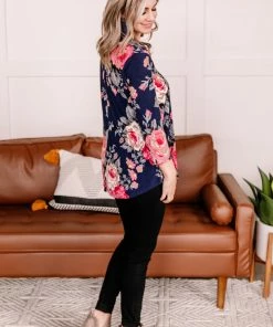 No Ship Drop Ship Apparel Becomes The Rose Navy Floral Gabby Top
