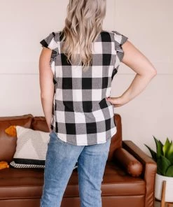No Ship Drop Ship Apparel Let Me Check Black And White Plaid Ruffle Top