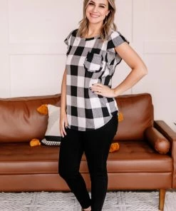 No Ship Drop Ship Apparel Let Me Check Black And White Plaid Ruffle Top