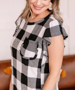 No Ship Drop Ship Apparel Let Me Check Black And White Plaid Ruffle Top