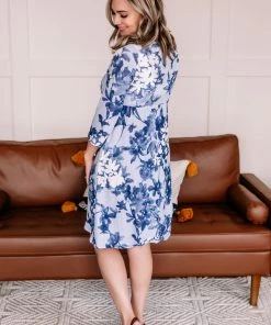 No Ship Drop Ship Wrap Things Up Blue Floral Dress Apparel