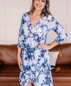 No Ship Drop Ship Wrap Things Up Blue Floral Dress Apparel