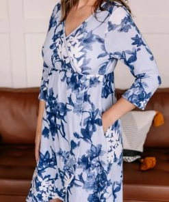 No Ship Drop Ship Wrap Things Up Blue Floral Dress Apparel