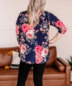 No Ship Drop Ship Apparel Becomes The Rose Navy Floral Gabby Top