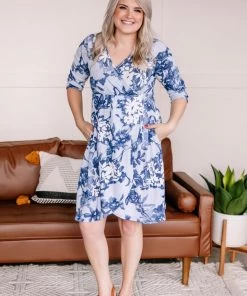 No Ship Drop Ship Wrap Things Up Blue Floral Dress Apparel