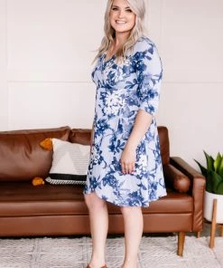 No Ship Drop Ship Wrap Things Up Blue Floral Dress Apparel