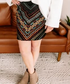 No Ship Drop Ship Big City Nights Embroidered Skirt