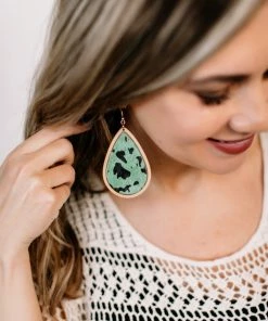 No Ship Drop Ship Drop A Hint Wooden Earrings In Thyme Apparel