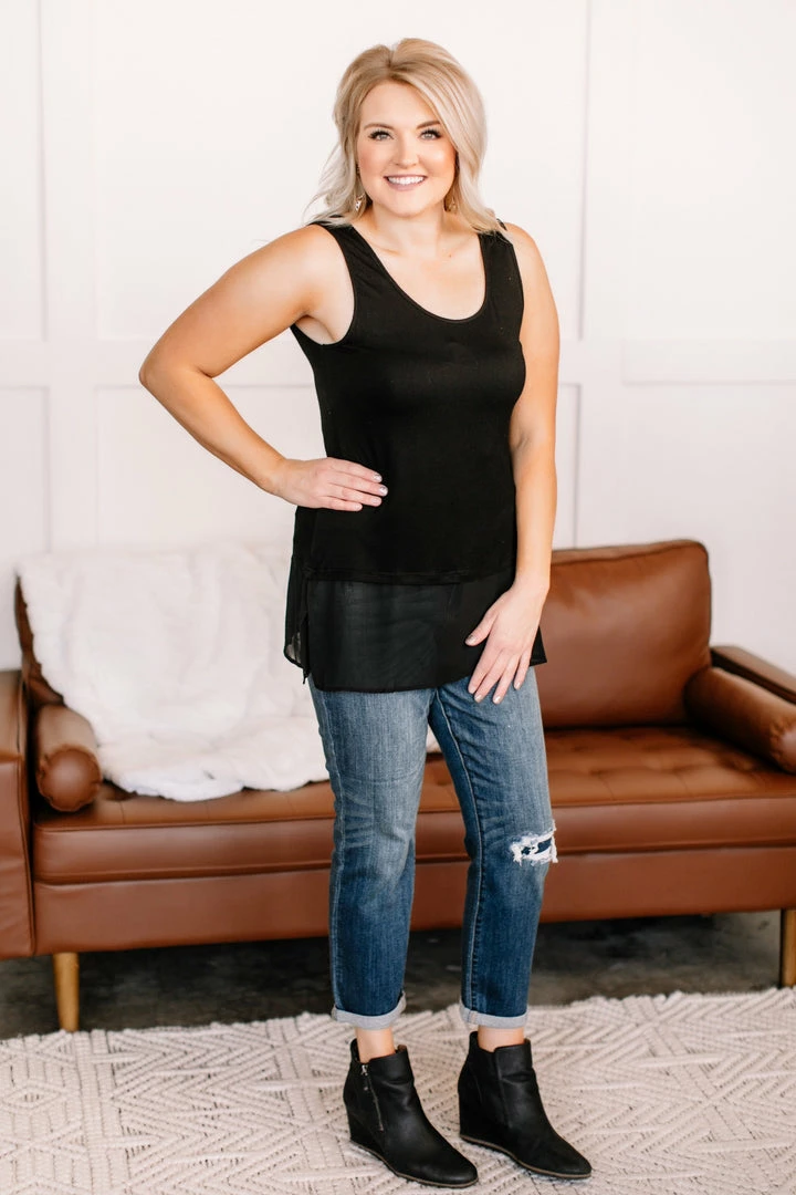 No Ship Drop Ship Apparel I've Got Layers Chiffon Sleeveless Top In Black 4 No Ship Drop Ship Apparel I've Got Layers Chiffon Sleeveless Top In Black