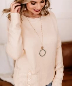 No Ship Drop Ship Take A Knit Sweater With Button Detail In Cream